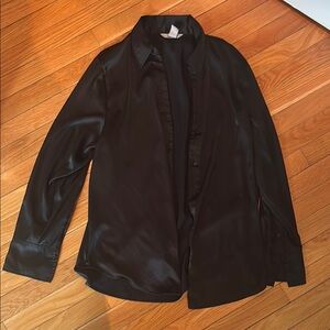H&M Classic Black Satin Button Down Blouse